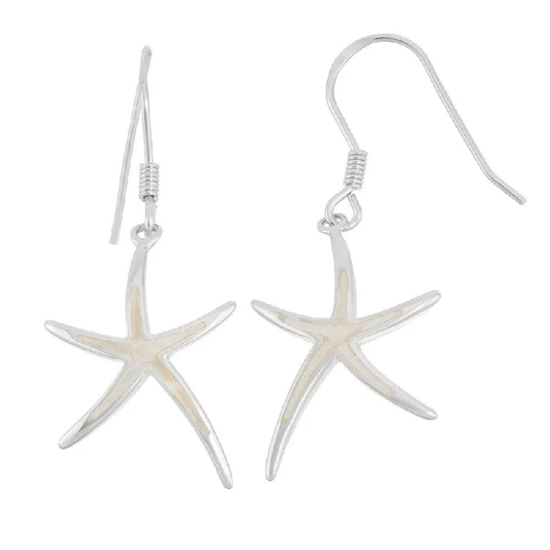 Women's custom engraving earrings-Sterling Silver White MOP Starfish Earrings