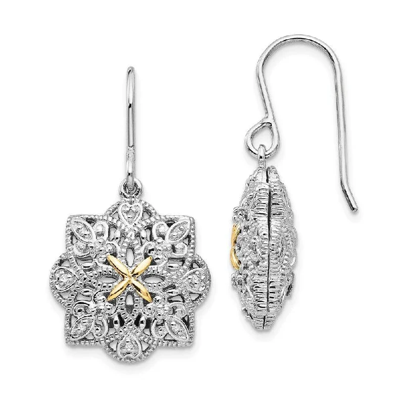 Women's dangle earrings-Sterling Silver w/14k Diamond Vintage Earrings