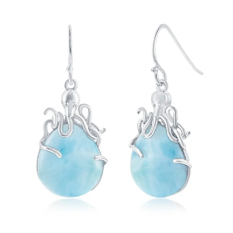 High-end women's earrings-Sterling Silver Pear-Shaped Larimar Octopus Earrings