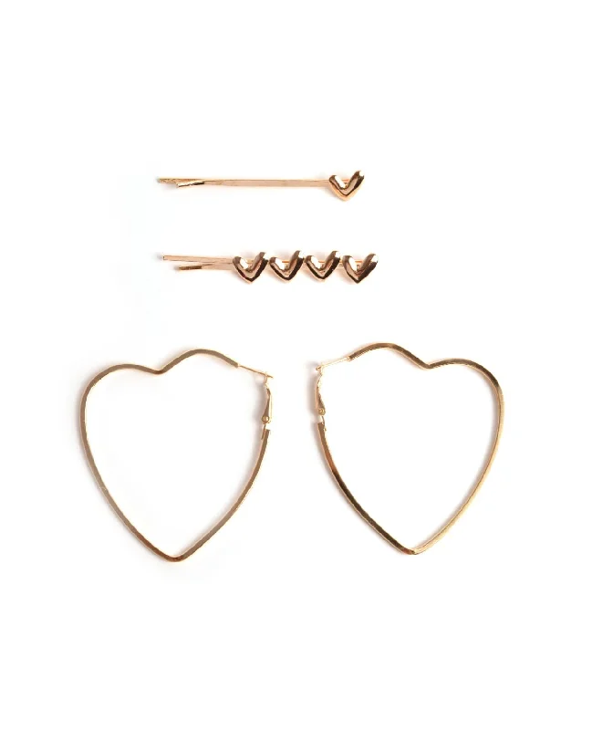 Women's bohemian rings-Bright Heart Hoop Earring Set