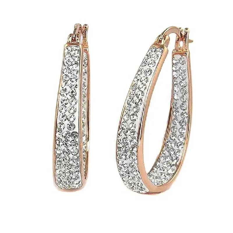 Women's eco-friendly earrings-Graduated Rose Gold Crystal Hoop Earring