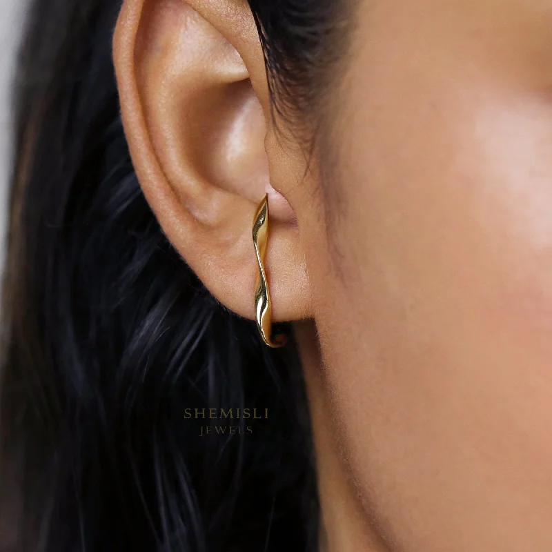 Women's cross earrings-Stud Lobe cuff earrings, Twisted Wire, Unisex, Gold, Silver SHEMISLI SS054