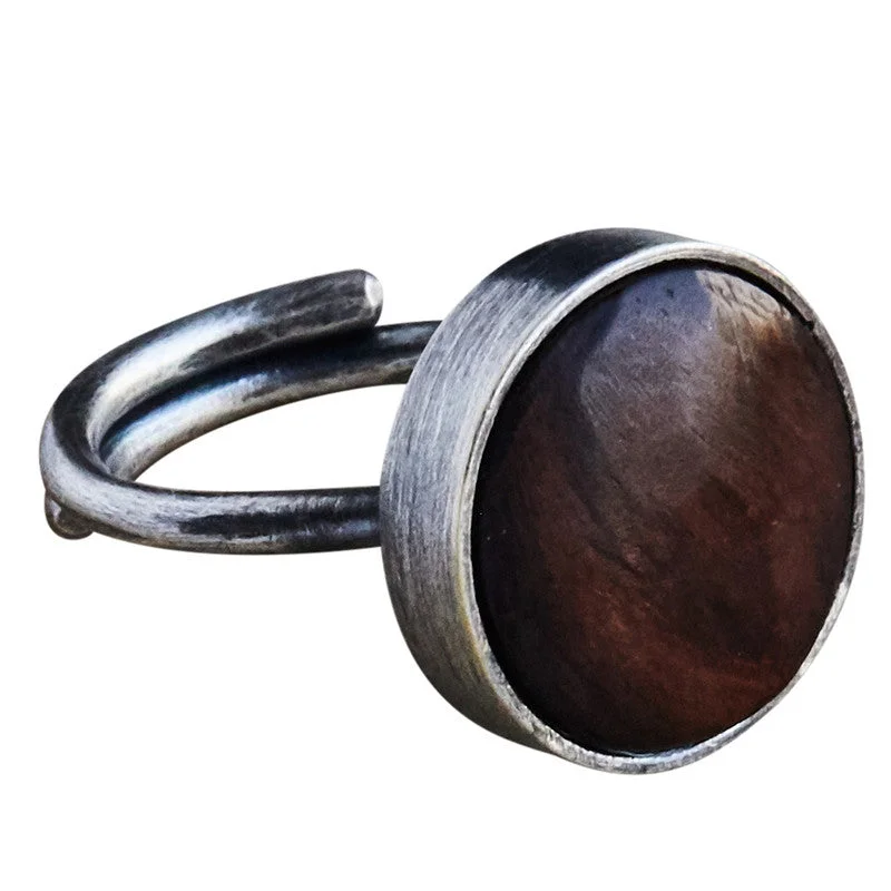 Women's minimalist rings-Penny Ring, Silver, Dark Wood