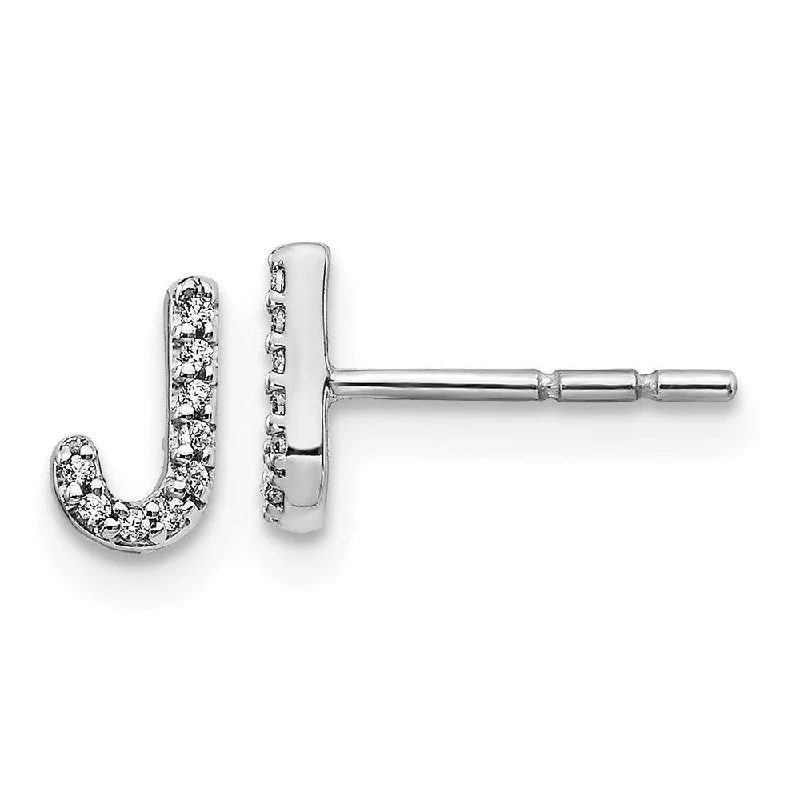 Women's Mother's Day earrings-14k White Gold Diamond Initial J Earrings