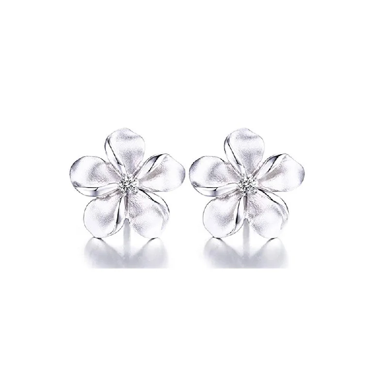 Women's cross earrings-Plumeria Flower Crystal Stud Earrings