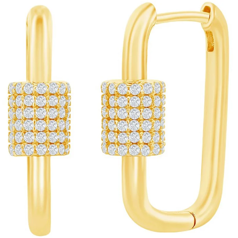 Women's drop earrings-Classic Women's Earrings - Gold Micro Pave CZ Oval Carabiner Paperclip | D-7974-GP