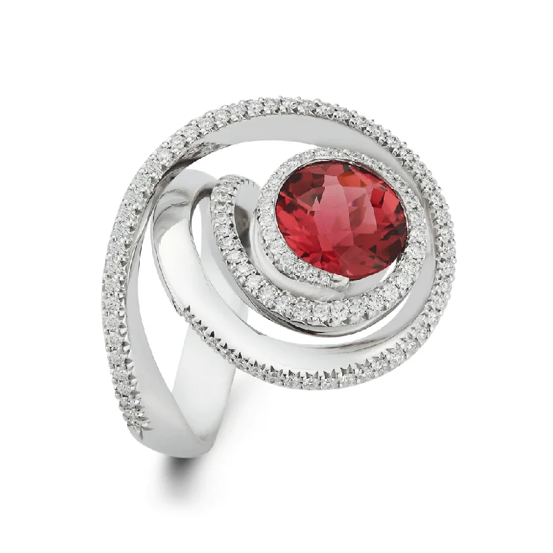 Women's bohemian rings-Pink Rubellite and Diamond Swirl Ring