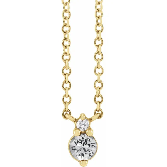 Women's charm necklaces-14K Yellow Gold Natural White Sapphire & .015 CTW Natural Diamond 18" Necklace