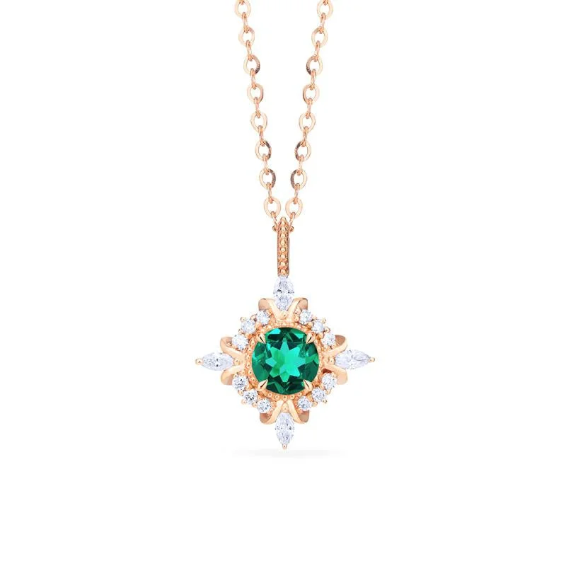 Women's exclusive necklaces-[Astrid] Art Deco Petite Necklace in Lab Emerald