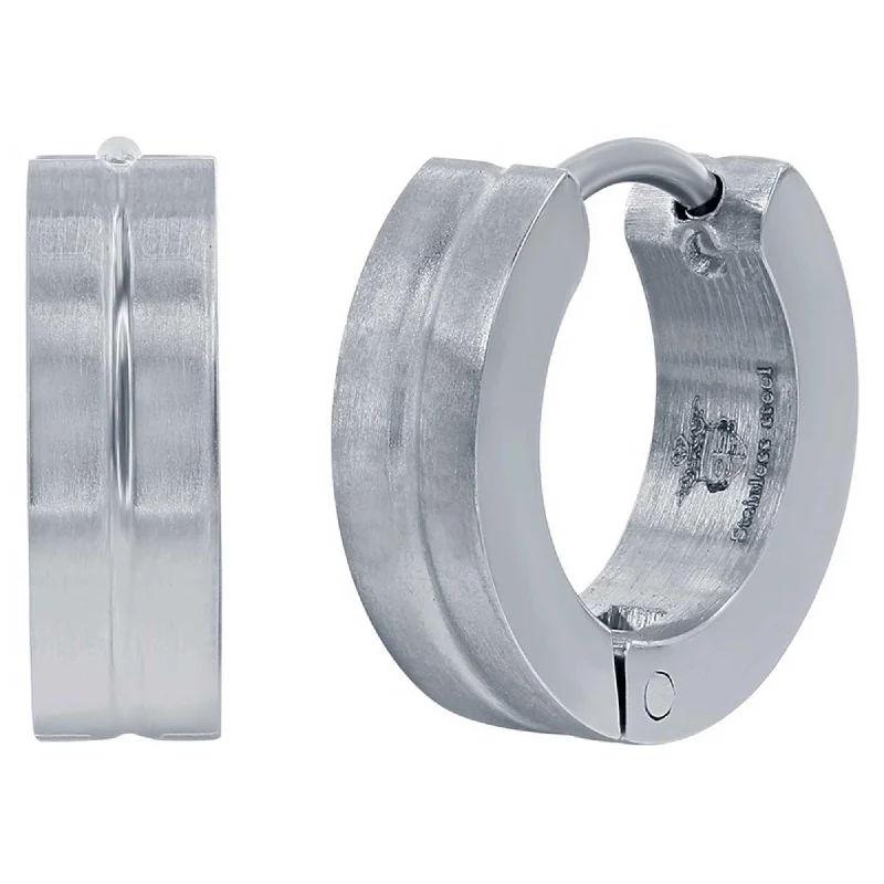 Women's modern design earrings-Blackjack Men's Earrings - Stainless Steel Material 13mm Lined Huggie Hoop | SA-6079