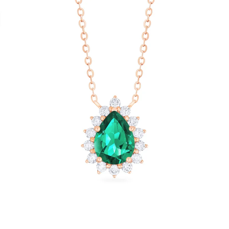 Women's long necklaces-[Camellia] Vintage Bloom Pear Cut Necklace in Lab Emerald