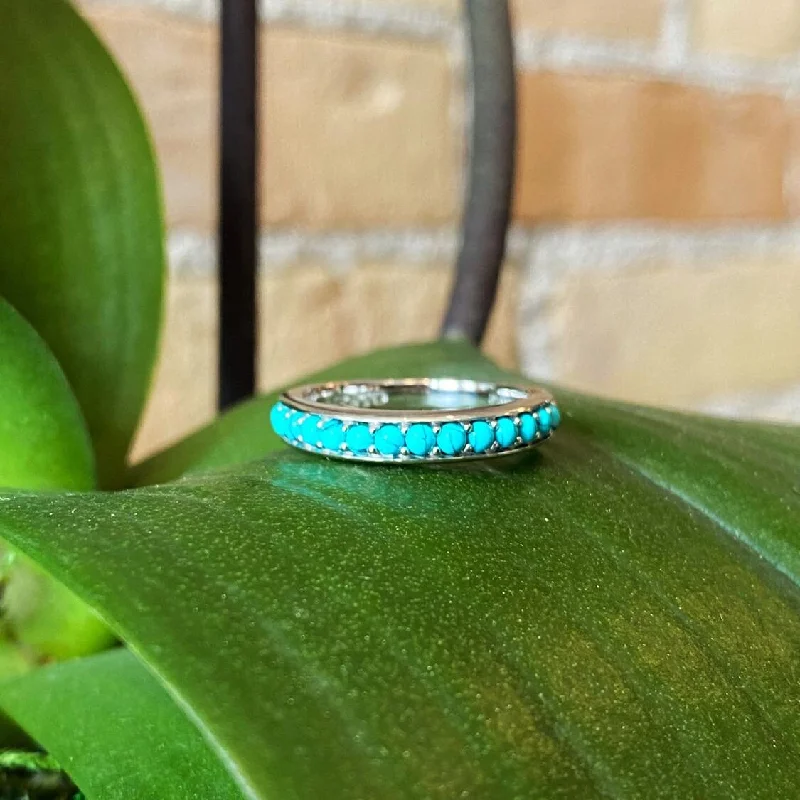 Women's platinum rings-Beaded Turquoise Ring