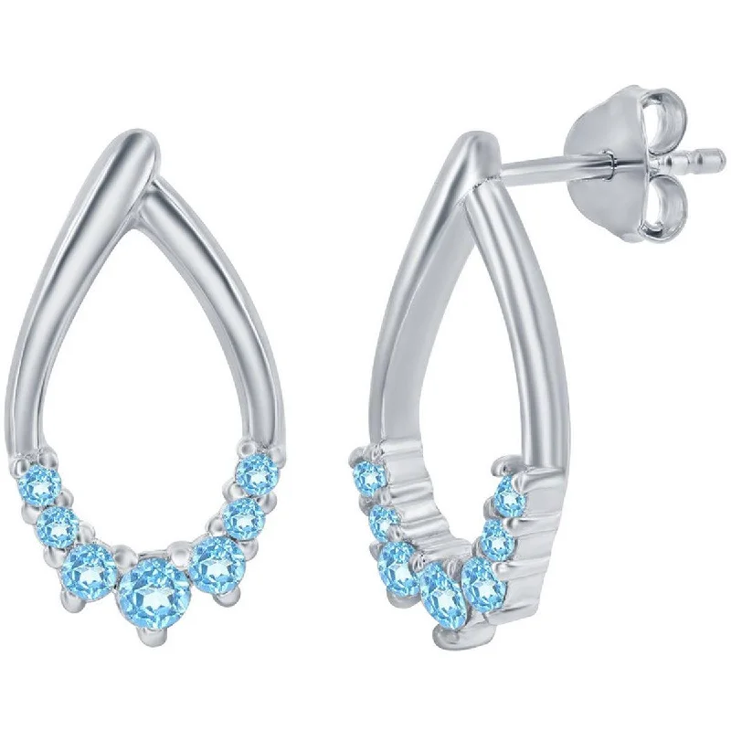 Women's mother-daughter earrings-Classic Women's Earrings - Sterling Silver Swiss Blue Topaz Stone Pearshaped | D-8294