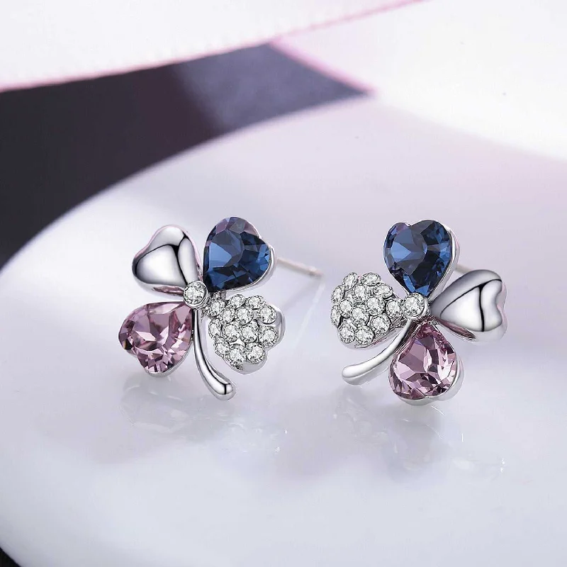 Women's art deco earrings-Sterling Silver Crystal Flower Stud Earrings Made With Swarovski Elements