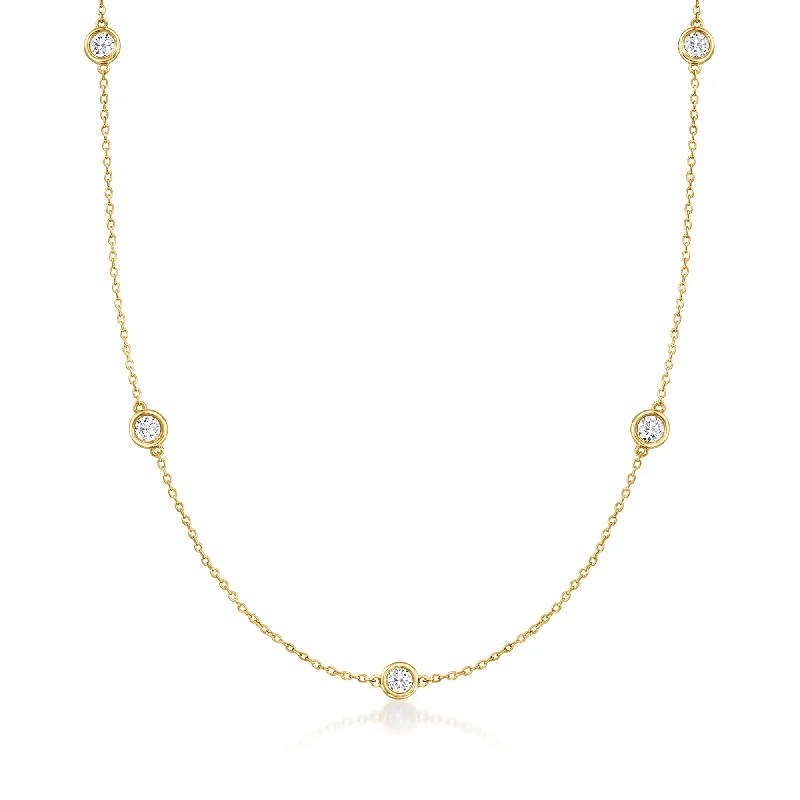 Women's gift necklaces-Ross-Simons Bezel-Set Diamond Station Necklace in 14kt Yellow Gold