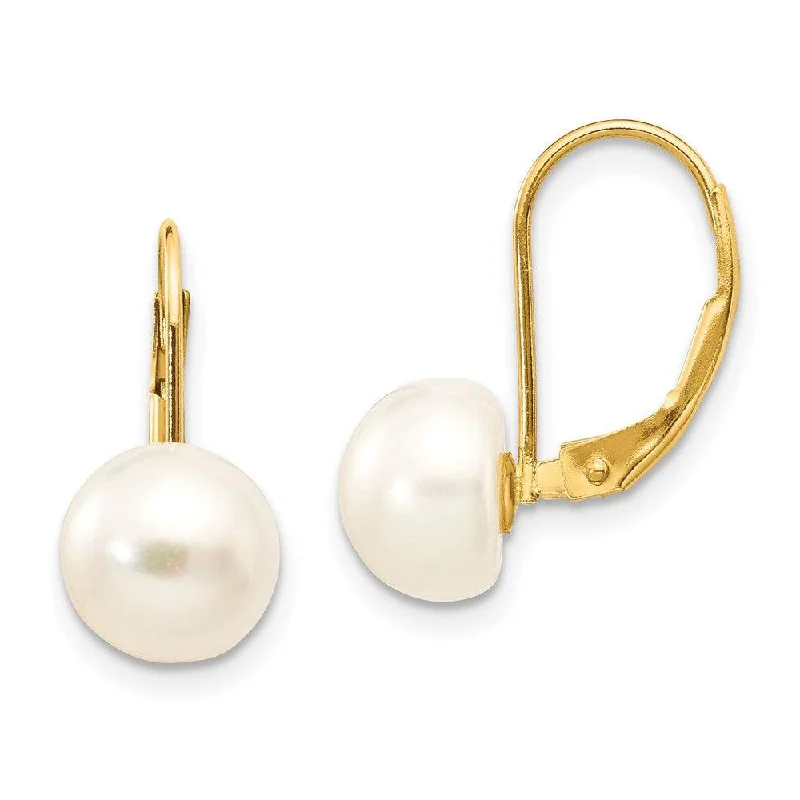 Women's vintage earrings-14K 8-9mm White Button Freshwater Cultured Pearl Leverback Earrings