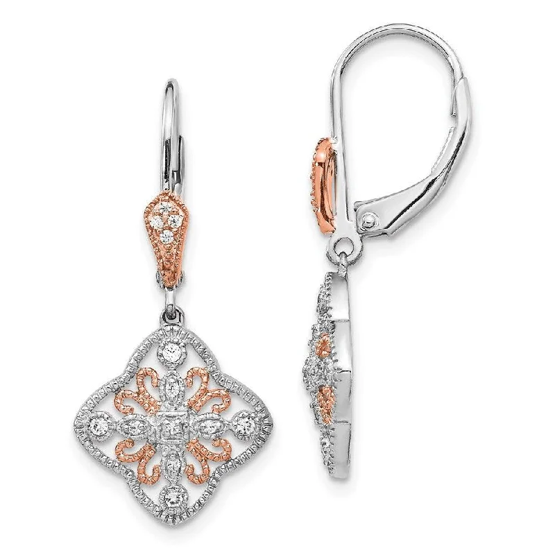 Women's travel earrings-14K White Gold w/Rose Rhodium Diamond Leverback Earrings