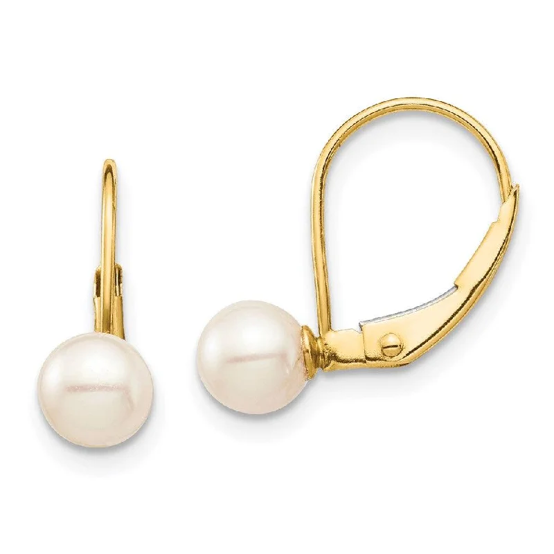 Women's eco-friendly earrings-Madi K Kid's 14K  5-6mm White Round FW Cultured Pearl Leverback Earrings