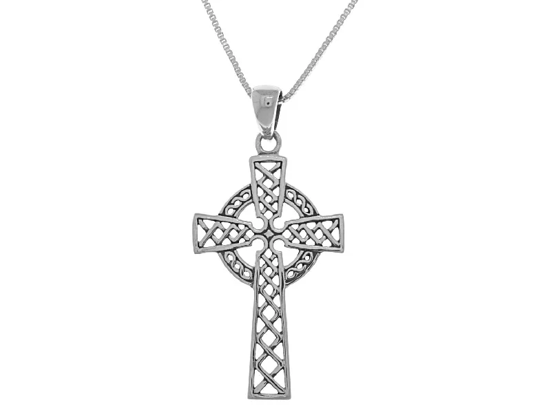 Women's vintage-inspired necklaces-Jewelry Trends Irish Celtic Cross Religious Sterling Silver Pendant Necklace 18"