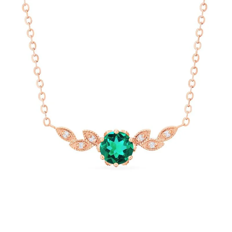 Women's unique necklaces-[Dahlia] Floral Leaf Necklace in Lab Emerald