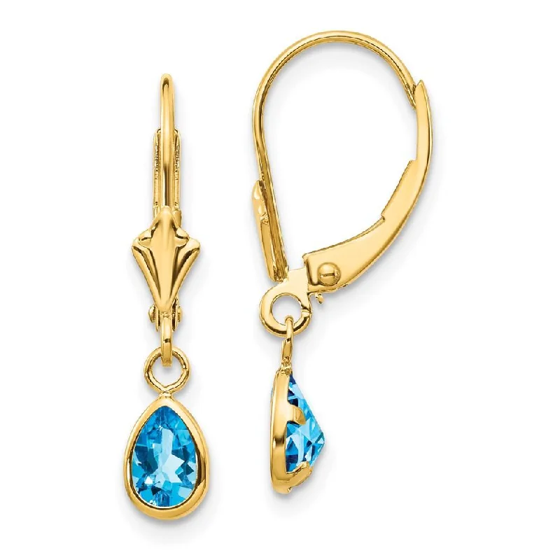 Women's family earrings-14k 6x4mm December/Blue Topaz Earrings