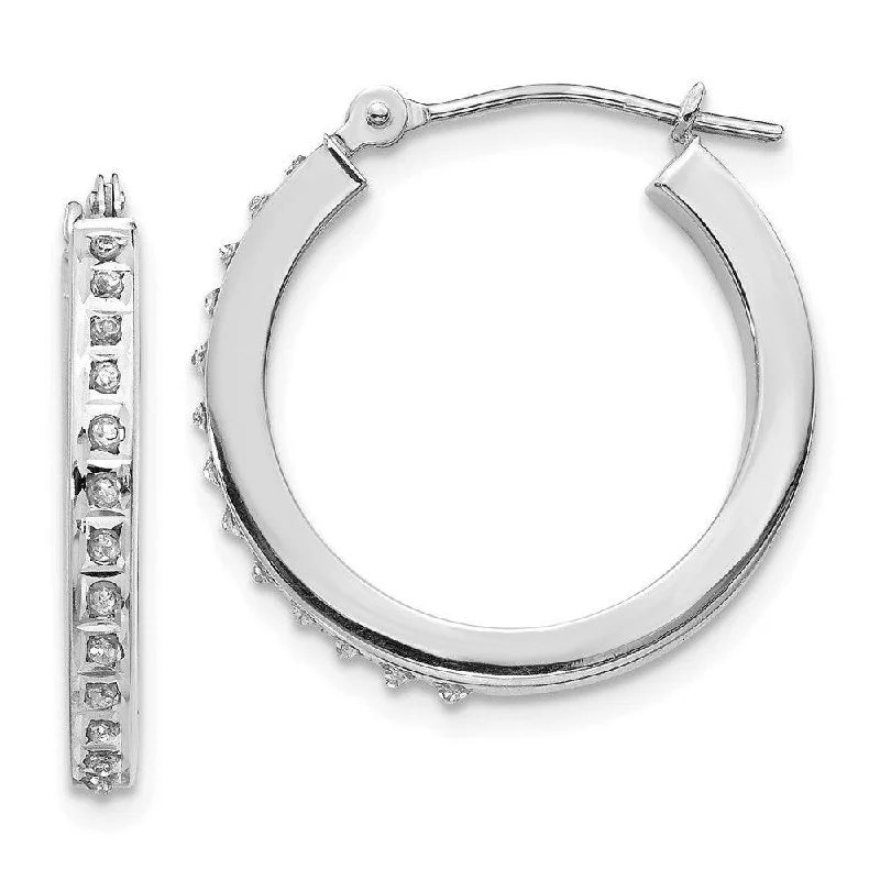 Women's charm earrings-14k White Gold Diamond Fascination Round Hinged Hoop Earrings