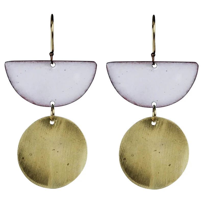 Women's religious rings-Donte Earring, Semi Circle With Circle White Enamel & Brass