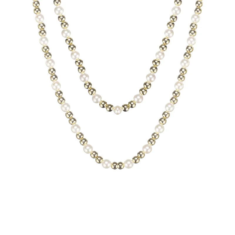 Women's casual necklaces-Natalie Wood - Adorned Pearl Beaded Necklace in Gold