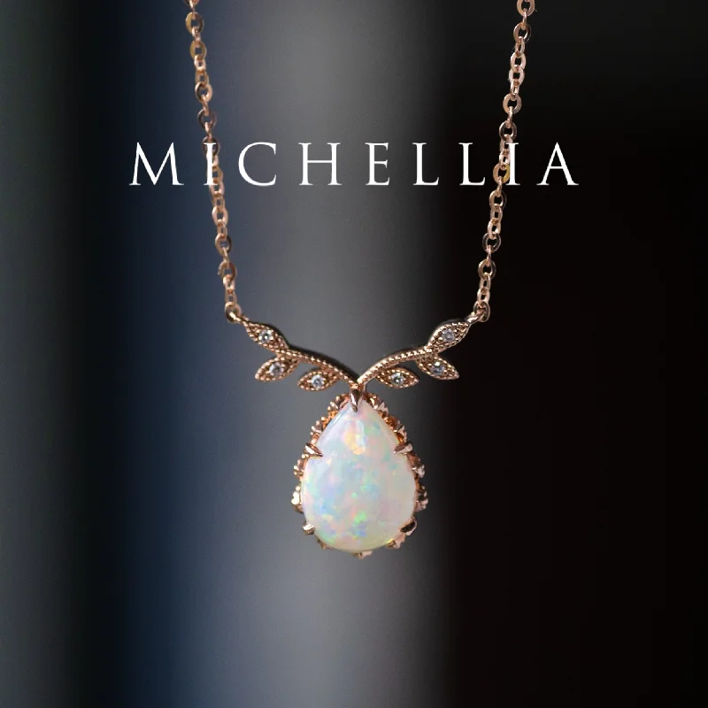 Women's spiritual necklaces-[Calantha] Bloom of Light Woodland Floral Teardrop Australian Opal Necklace  - One of A Kind & Ready-to-Ship