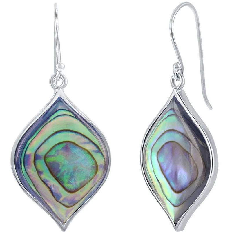 Women's fashion earrings-Classic Women's Earrings - Silver Marquise Shape Abalone French Wire Closure | D-7429