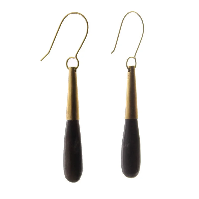 Women's bridal rings-Teardrop Horn Earring - Sm - Dark Horn, Brass