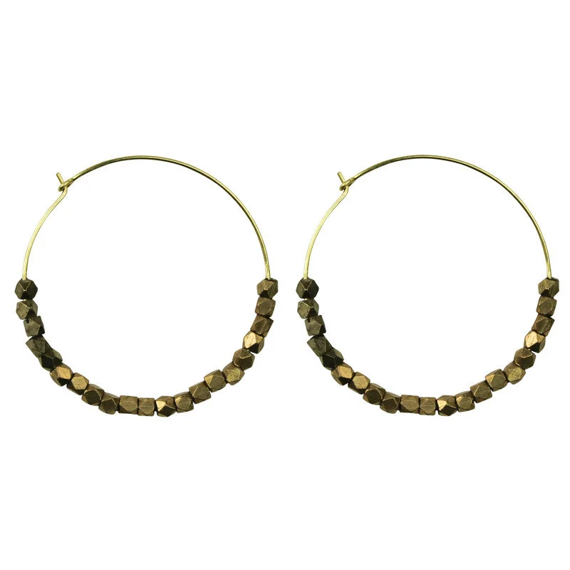 Women's travel rings-Bodhi Circle Earring with Truncated Brass Beads