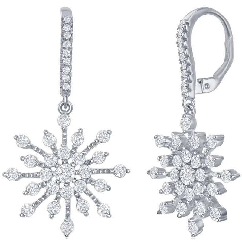 Women's luxury brand earrings-Classic Women's Earrings - Sterling Silver CZ Snowflake Post Back Closure | D-7582