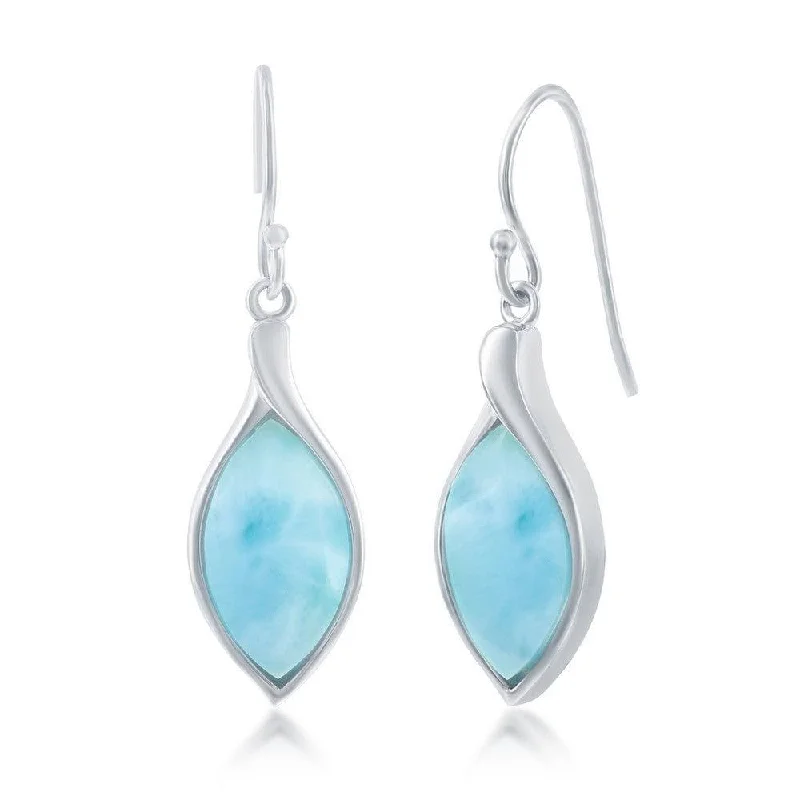 Women's luxury brand earrings-Sterling Silver Marquise Larimar Dangle Earrings