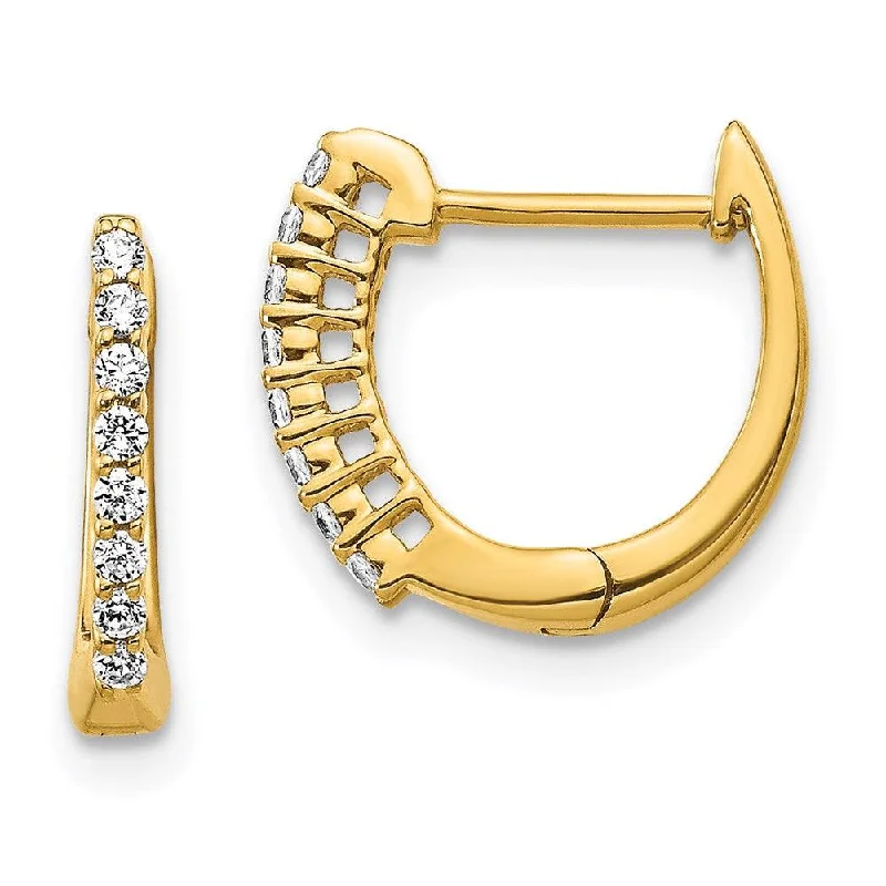 Women's fashion earrings-14K Gold Polished Diamond Hinged Hoop Earrings