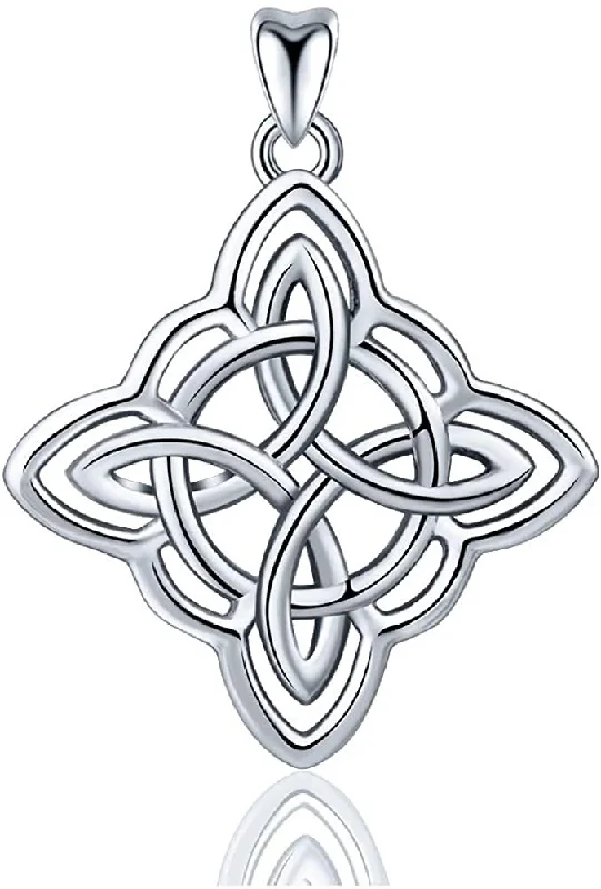 Women's gift necklaces-Jewelry Trends Quarternary four-cornered Celtic Luck knot Sterling Silver Pendant Necklace 18"