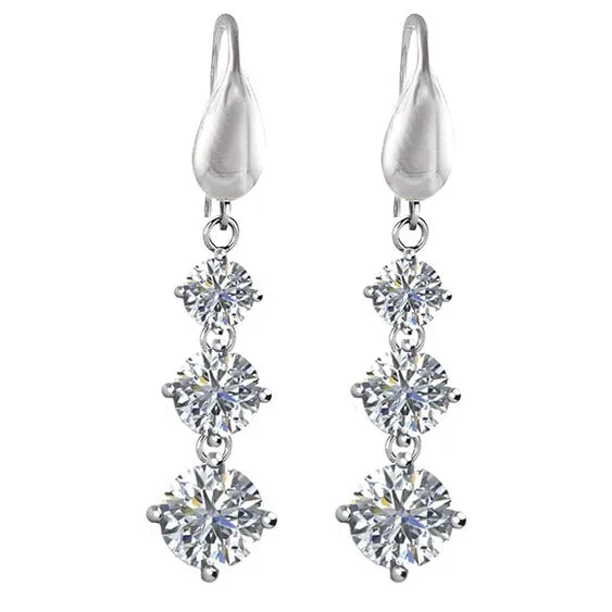 Women's gemstone earrings-Graduated Crystal Drop Earrings