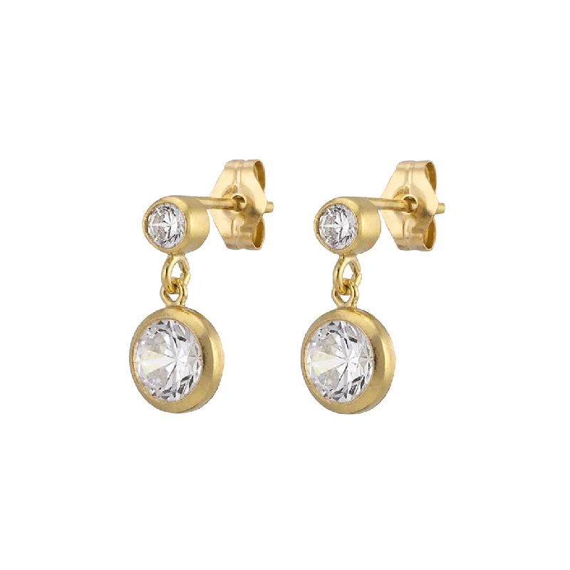 Women's travel earrings-Double Diamond CZ Drop Earrings