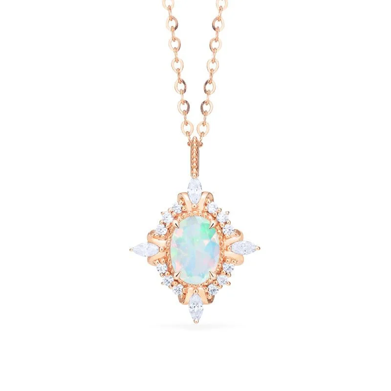 Women's wedding necklaces-[Alessandra] Art Deco Oval Cut Necklace in Opal