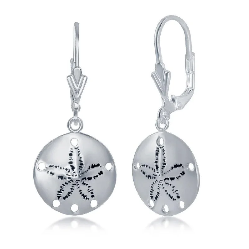 Women's symbolic earrings-Sterling Silver Round Sand Dollar Dangling Earrings