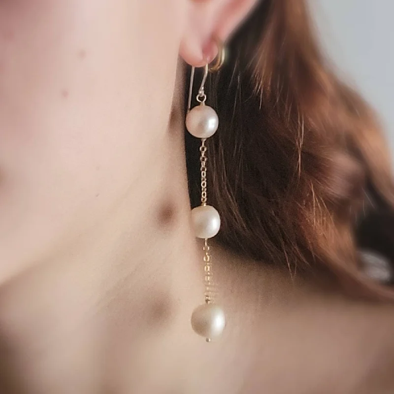 Women's threader earrings-Long Pearl Drop Earrings