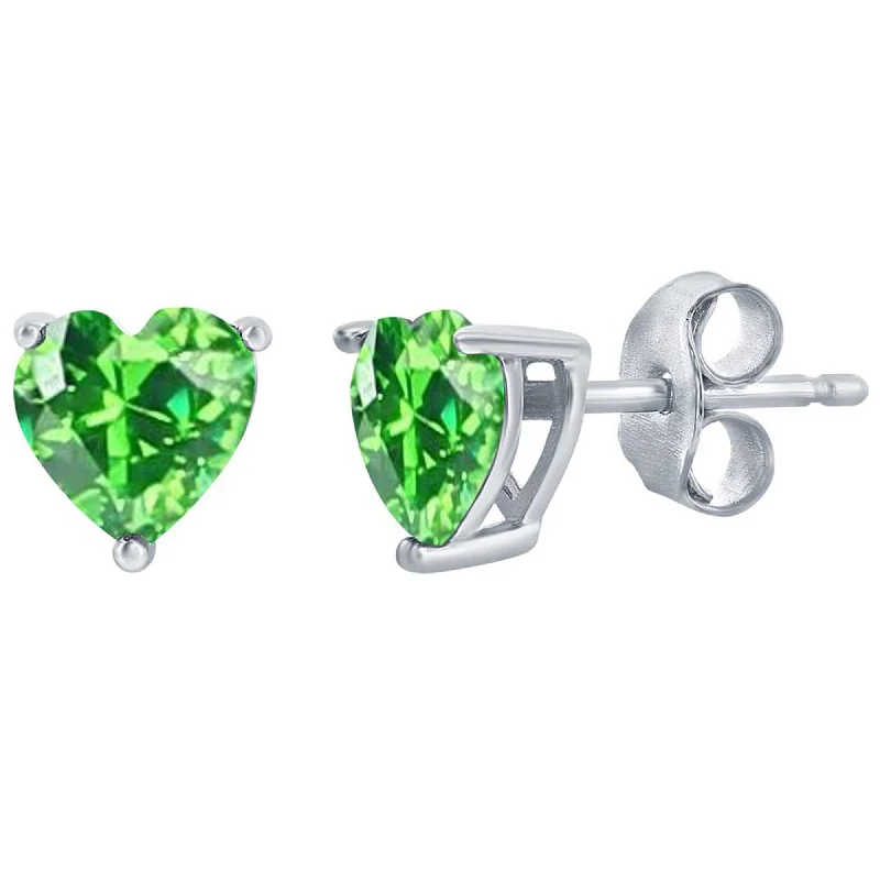 Women's holiday earrings-Classic Women's Earrings - SS 6mm Peridot "August" Heart Perciosa Crystal | D-8424