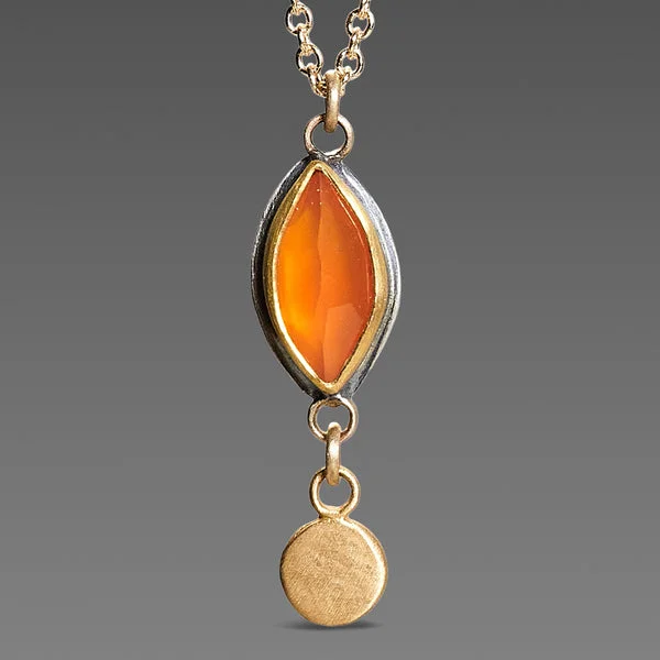 Women's name necklaces-NEW! Rosecut Marquise Carnelian Necklace by Ananda Khalsa