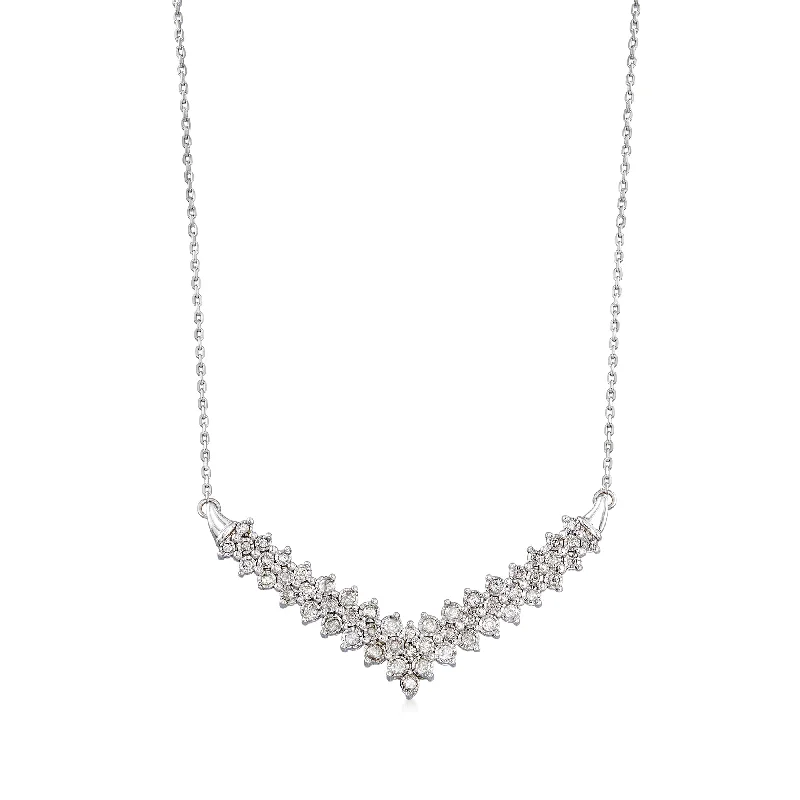 Women's silver necklaces-Ross-Simons Diamond Chevron Necklace in Sterling Silver