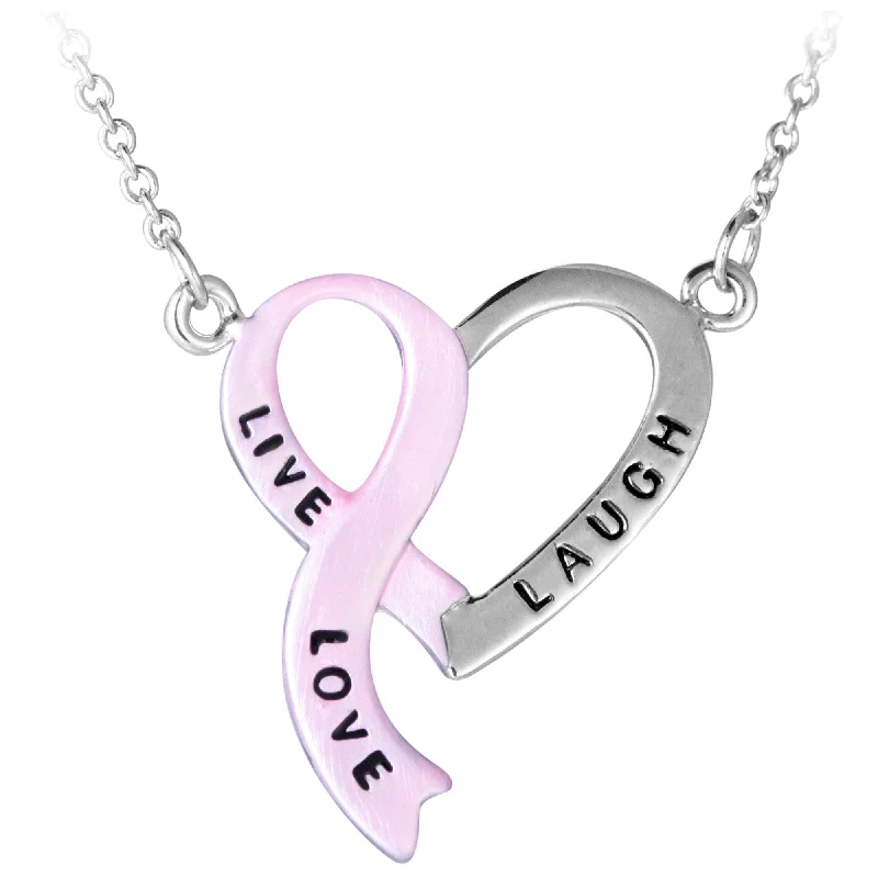 Trendy women's necklaces-Live, Laugh, Love Pink Ribbon Heart Necklace