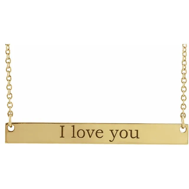 Women's bohemian necklaces-14K Yellow Gold  Engravable Bar , Size 34x4 mm, comes 18" Necklace