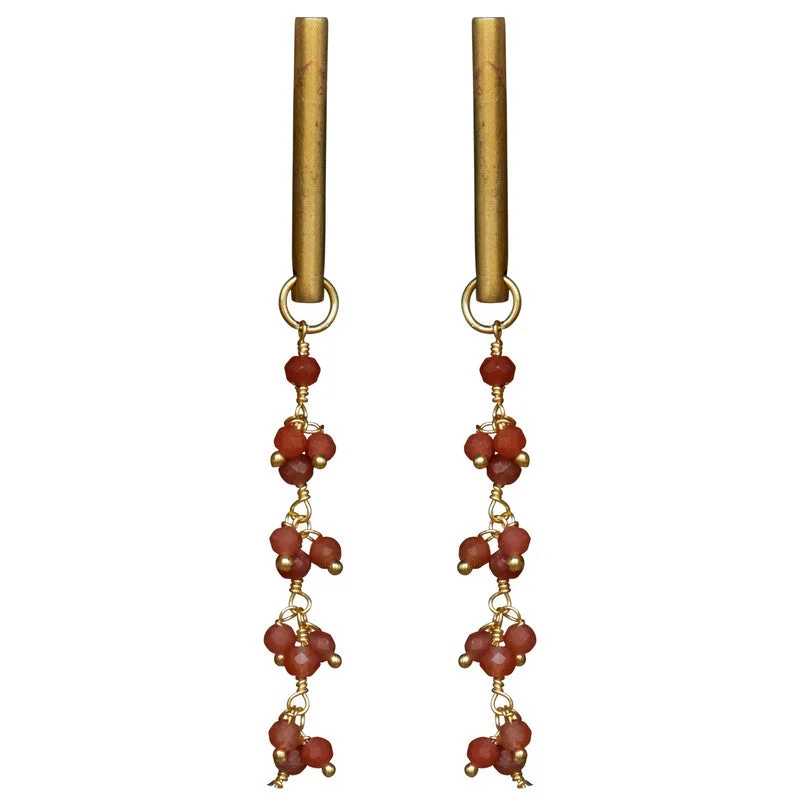 Women's geometric rings-Vail Earring w/ Dangling Chain, Carnelian