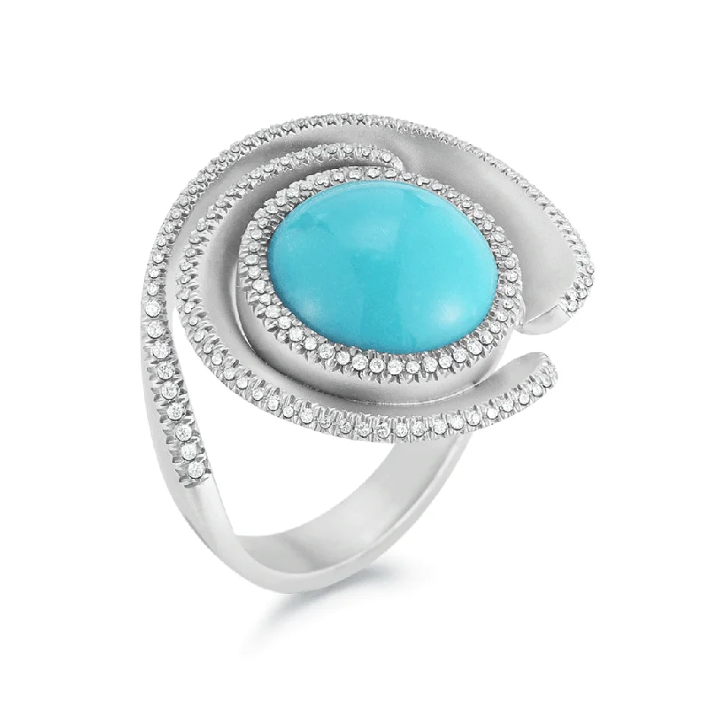 Women's leather rings-Turquoise, Diamond and White Gold Swirl Ring