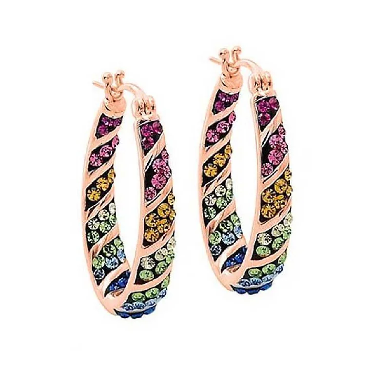 Women's moon phase earrings-18kt Rose Gold Plated Graduated Multi Color Crystal Hoop Earrings