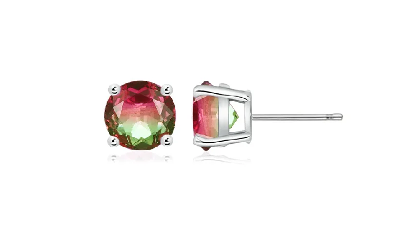 Women's travel earrings-Watermelon Tourmaline Stud Earrings